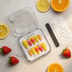 Luxury unboxing acrylic nail box sunny citrus jelly press-on nails with lemon strawberry orange slice props — LuxepressCo