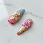 Close-up pink blue ombre press-on nails pearl shimmer texture glossy finish — LuxepressCo