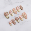 Celestial gold heart star moon custom press-on nails nude aurora cat-eye crescent moon band full set flat lay — LuxepressCo