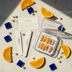 Luxury unboxing acrylic nail box Amalfi Coast press-on nails with orange cobalt ceramic tile pearl props — LuxepressCo