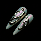 Macro close-up 3D liquid metal gold black drip nail art chrome holographic detail — LuxepressCo