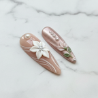 Macro pearl dome line art rose gold floral custom press-on nails blush pink — LuxepressCo