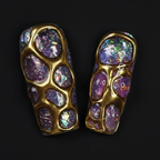 Macro close-up galaxy purple teal aurora foil and gold chrome 3D bubble salon-quality press-on nails — LuxepressCo