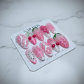 Full set 10 pink fruit 3D gel custom press-on nails cherry grape watermelon on marble — LuxepressCo