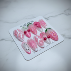 Full set 10 pink fruit 3D gel custom press-on nails cherry grape watermelon on marble — LuxepressCo