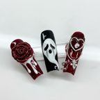 Gothic dark red black press-on nails texture gloss macro custom — LuxepressCo