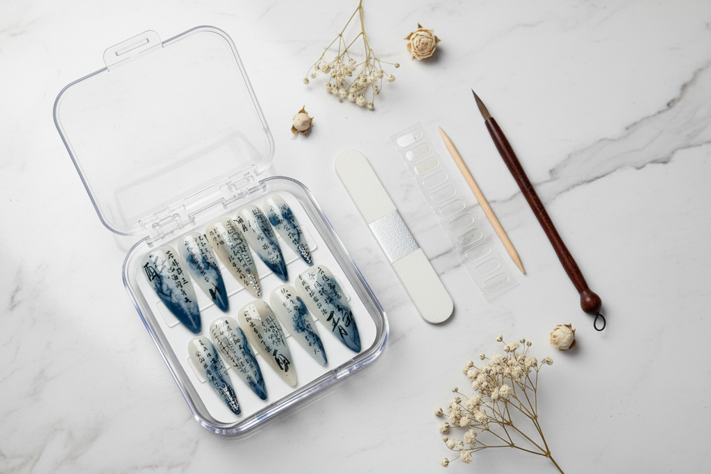 Luxury unboxing acrylic box ink poetry calligraphy jelly stiletto custom press-on nails packaging — LuxepressCo