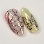 Macro close-up aurora iridescent lotus and butterfly salon-quality press-on nails pink purple green — LuxepressCo