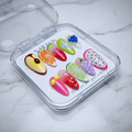 Full set 10 exotic fruit paradise 3D dragon fruit purple grape blueberry mango kiwi custom press-on nails on marble — LuxepressCo