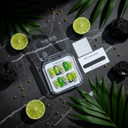 Luxury unboxing acrylic nail box malachite noir square press-on nails with lime slices green leaves gold beads black obsidian props — LuxepressCo