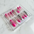 Pink cross fairy gothic rhinestone flower silver wire custom press-on nails pink gradient full set — LuxepressCo