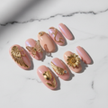 Aurora bloom gold chrome butterfly angel wing sunflower custom press-on nails blush pink aurora full set flat lay — LuxepressCo