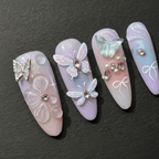 Macro close-up 3D butterfly rhinestone crystal custom press-on nails lavender purple dramatic lighting — LuxepressCo