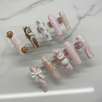Christmas gingerbread snowman pink coffin custom press-on nails full set marble studio — LuxepressCo