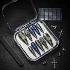 Luxury unboxing acrylic box gunmetal gothic armor moonstone reusable press-on nails with accessories — LuxepressCo