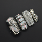Macro close-up 3D silver chrome liquid metal swirl holographic plaid rhinestone chain custom press-on nails detail — LuxepressCo