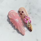 Macro pink sculptured fan 3D bow flower custom press-on nails glossy texture marble — LuxepressCo
