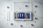 Luxury unboxing acrylic box blue purple ombre silver wire aurora press-on nails with accessories — LuxepressCo