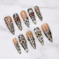Steampunk biomechanical 3D eyeball antique silver bronze custom press-on nails stiletto full set on marble — LuxepressCo