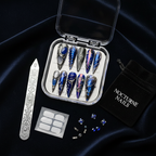 Luxury unboxing acrylic box sapphire blue chrome gothic gemstone reusable press-on nails — LuxepressCo