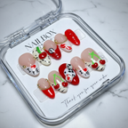 Full set 10 Y2K pop art dalmatian cherry lips gold chain custom press-on nails on marble — LuxepressCo