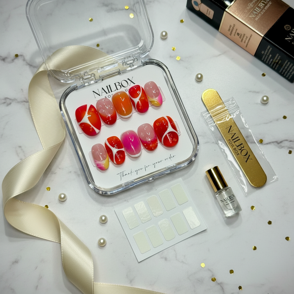 Packaging shot - Abstract Swirl nails in acrylic box