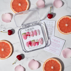 Luxury unboxing acrylic nail box pink jelly fruit press-on nails with grapefruit cherry rose petal props — LuxepressCo