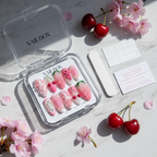 Luxury unboxing acrylic nail box pink fruit press-on nails with cherry and flower props — LuxepressCo