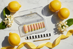Luxury acrylic box unboxing nude beige yellow French tip hand-painted lemon citrus almond custom press-on nails with accessories — LuxepressCo