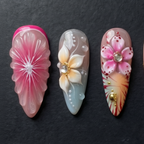 Macro close-up 3D sculptured floral press-on nails pink rhinestone dramatic lighting — LuxepressCo