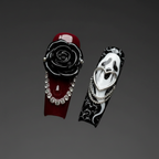 Gothic 3D rose silver chain close-up custom press-on nails dark dramatic — LuxepressCo