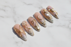 Gold butterfly moon 3D custom press-on nails full set on marble background — LuxepressCo