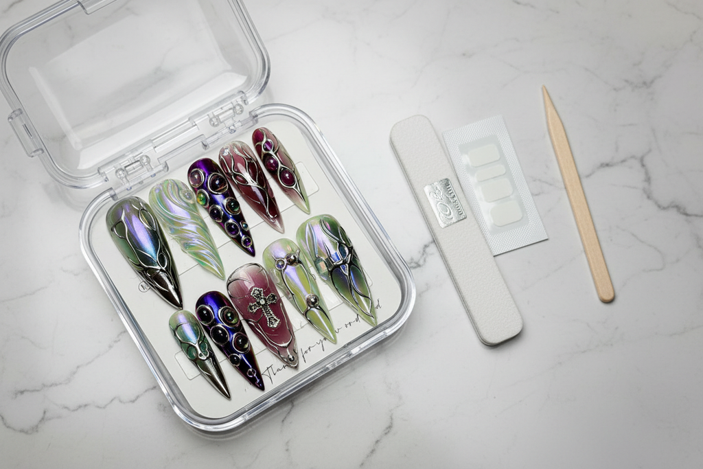 Luxury unboxing acrylic box gothic chrome stiletto custom press-on nails packaging — LuxepressCo