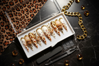 Luxury unboxing acrylic box leopard print gold chrome drip crown stiletto press-on nails with accessories — LuxepressCo