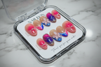 Galaxy blue purple ombre gold foil 3D flower custom press-on nails full set on marble — LuxepressCo