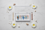 Luxury acrylic box unboxing nude blue watercolor seahorse 3D plumeria seashell pearl stiletto custom press-on nails — LuxepressCo