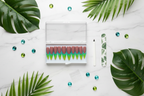 Luxury unboxing acrylic box mauve brown 3D leaf tip teal lime press-on nails with accessories — LuxepressCo