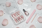Luxury unboxing acrylic box pink fortune angel wing cat-eye gem custom press-on nails packaging — LuxepressCo