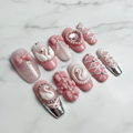 Swan Lake Ballet full set 10 custom press-on nails pink pearl bow gem studio white marble — LuxepressCo