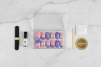 Acrylic packaging unboxing kit Luxe Glue nail file adhesive tabs custom press-on nails pink purple — LuxepressCo