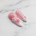 Macro 3D cherry blossom flower garland pearl center pink swirl wave almond reusable nails marble — LuxepressCo