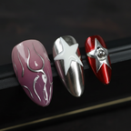 Macro close-up silver chrome star 3D crystal custom press-on nails detail — LuxepressCo
