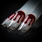 Macro close-up crimson blood drip black spider web art white base custom press-on nails gothic — LuxepressCo