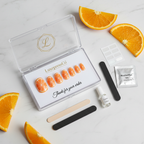 Luxury unboxing acrylic hinged box citrus orange slice delft folk art press-on nails with accessories — LuxepressCo