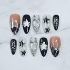 Black and nude almond custom press-on nails full set on marble studio — LuxepressCo