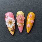 Macro close-up 3D white daisy aurora rhinestone pearl custom press-on nails pink ombre stiletto — LuxepressCo