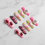 3D ladybug butterfly wing swirl rhinestone press-on nails hero shot white marble studio custom press-on nails — LuxepressCo