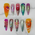 Maximalist chrome jelly chameleon custom press-on nails extra long stiletto full set on marble — LuxepressCo