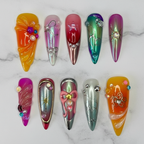 Maximalist chrome jelly chameleon custom press-on nails extra long stiletto full set on marble — LuxepressCo