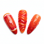 Macro close-up 3D citrus grapefruit gel nail art red orange gradient — LuxepressCo
